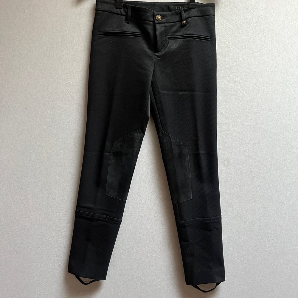 Gucci Cotton Wool Leather Blend Black Slim Fit Stirrup Pants Sz 38 EU/ Sz 29” US